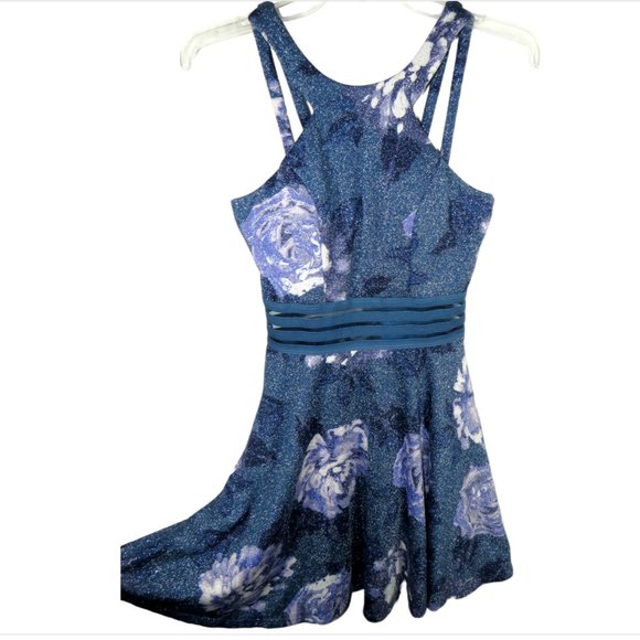 City Studio Jr Size 1 Blue Shimmery Floral Fit And Flare Dress Special  Occasion